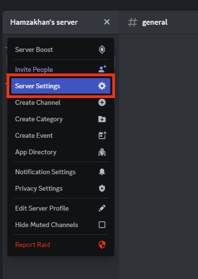 Select Server Settings