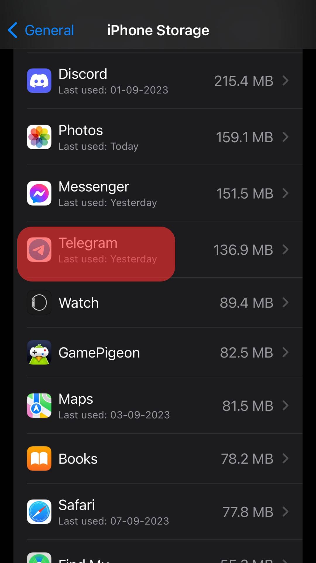 Select Telegram Iphone Storage