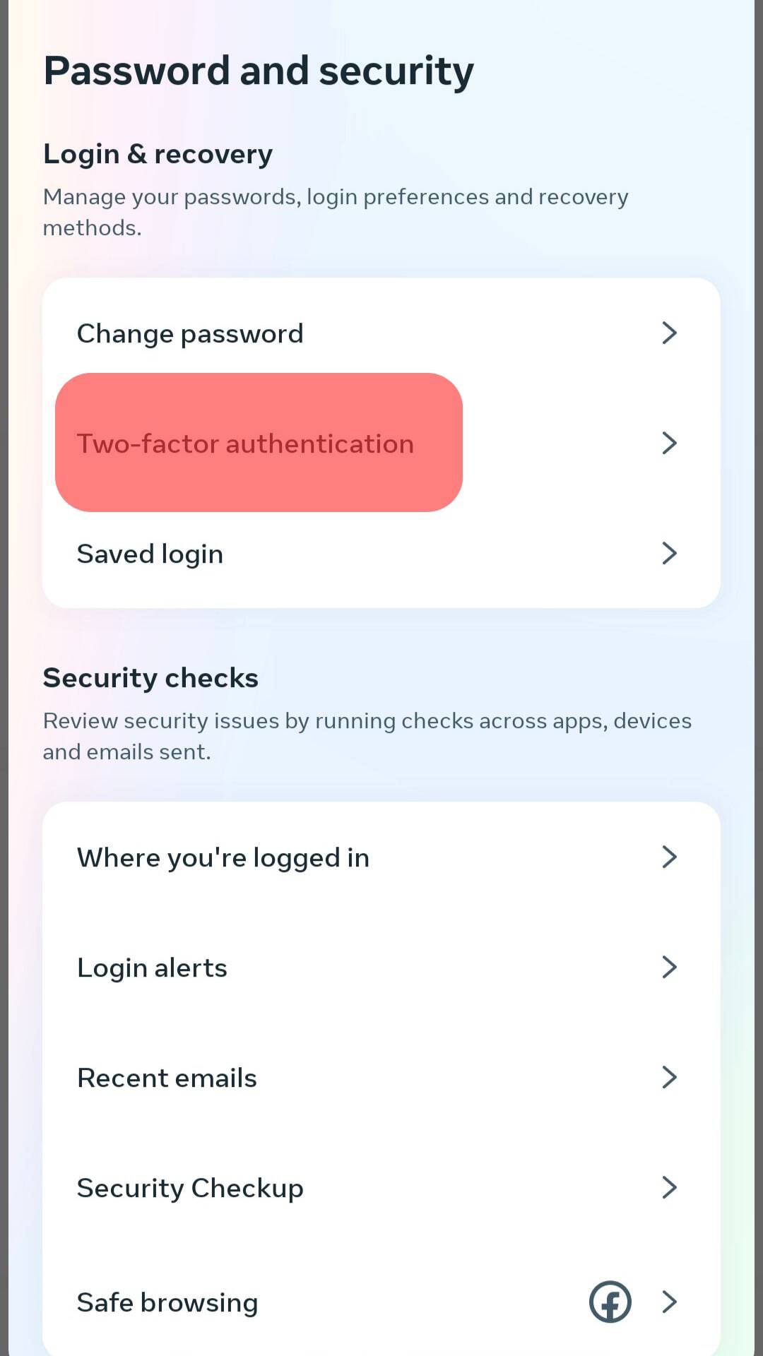 Select Two-Factor Authentication.