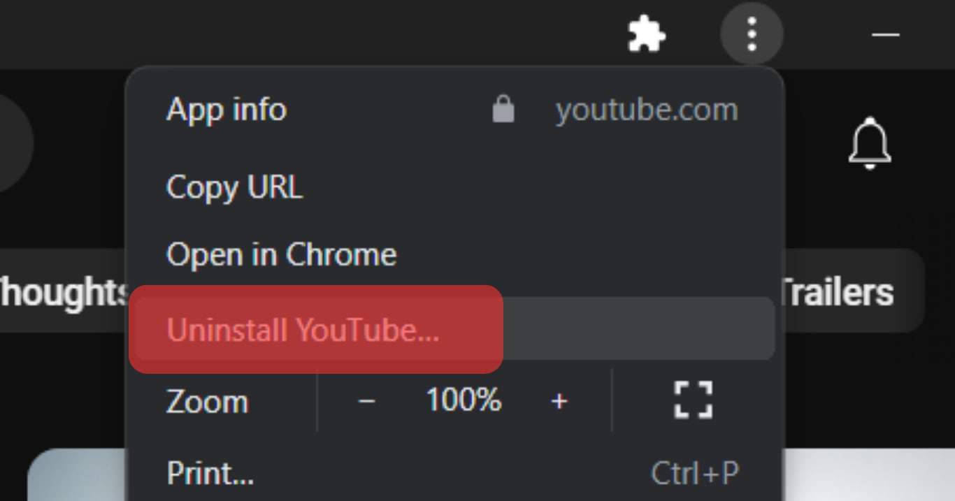 Select Uninstall Youtube On The Drop-Down Menu.