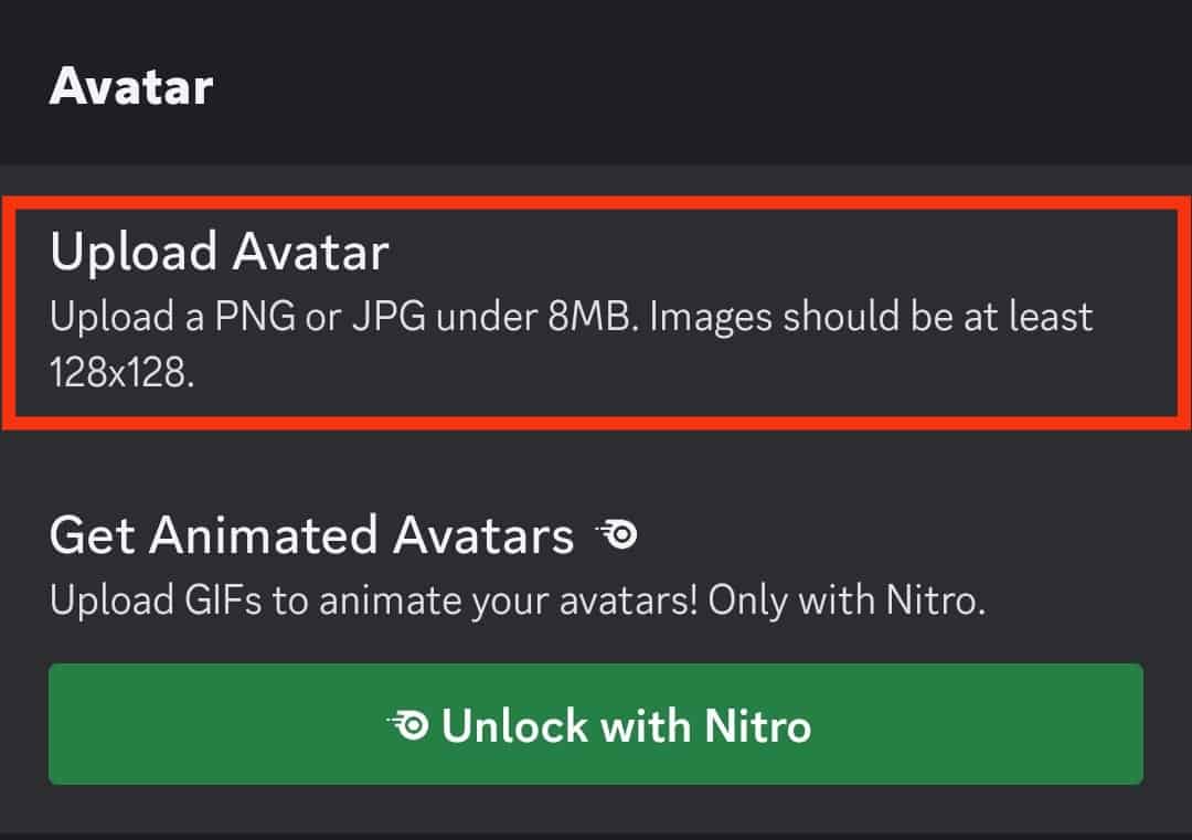 Select Upload Avatar