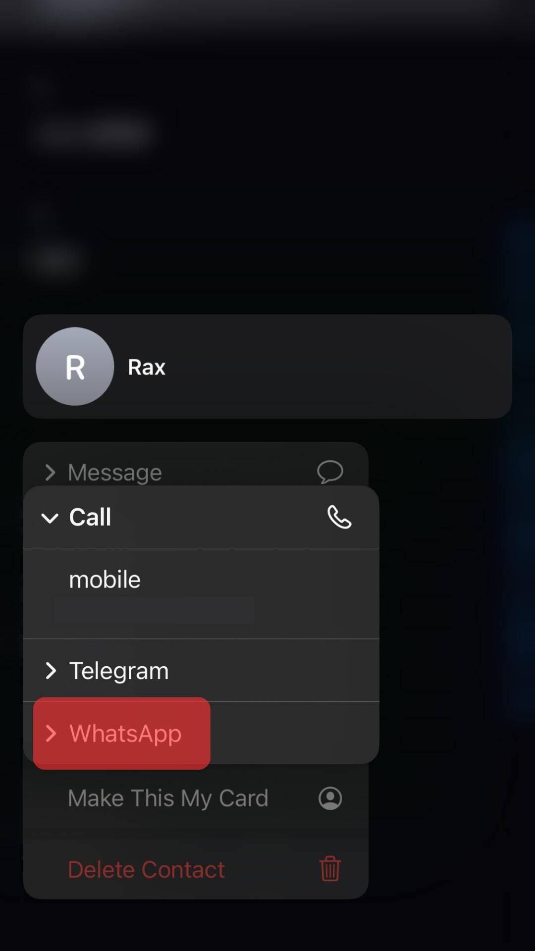 Select Whatsapp From The Listed Calling Options.