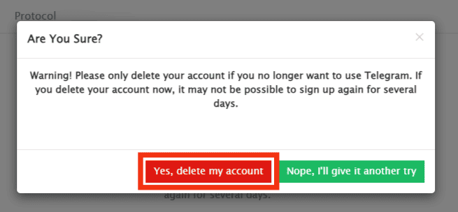 Select Yes, Delete My Account