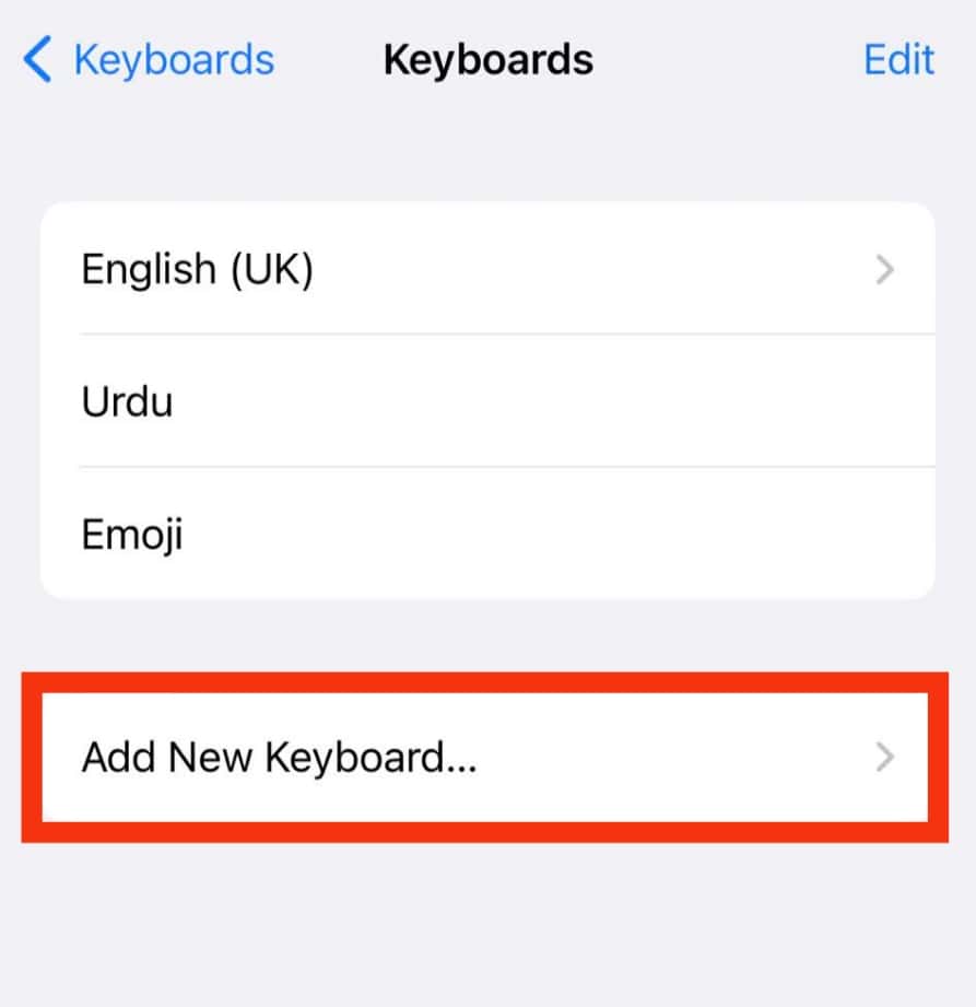 Select The Add New Keyboard