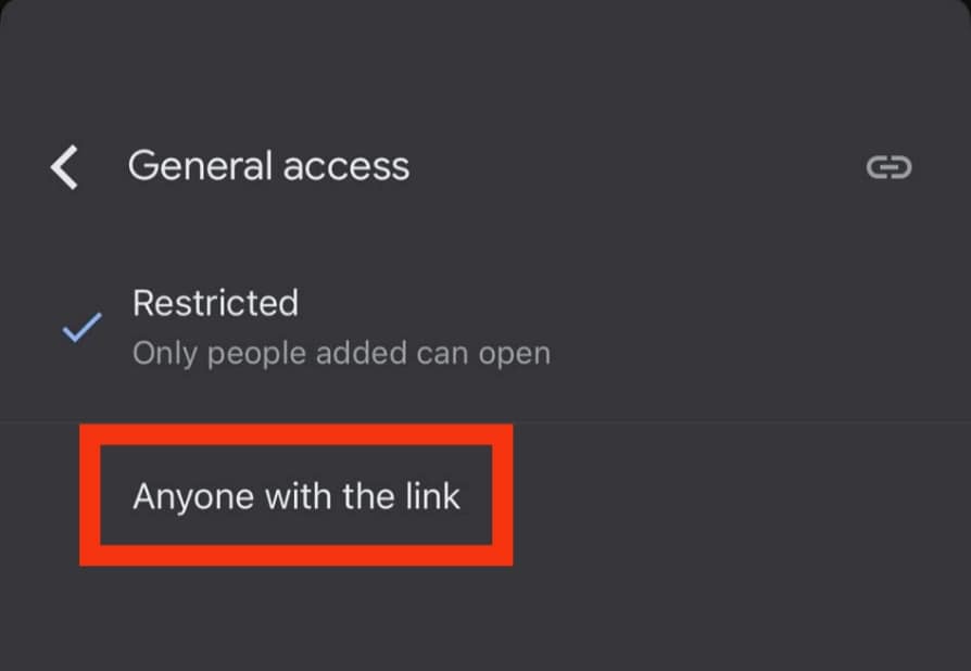 Select The Anyone With The Link Option