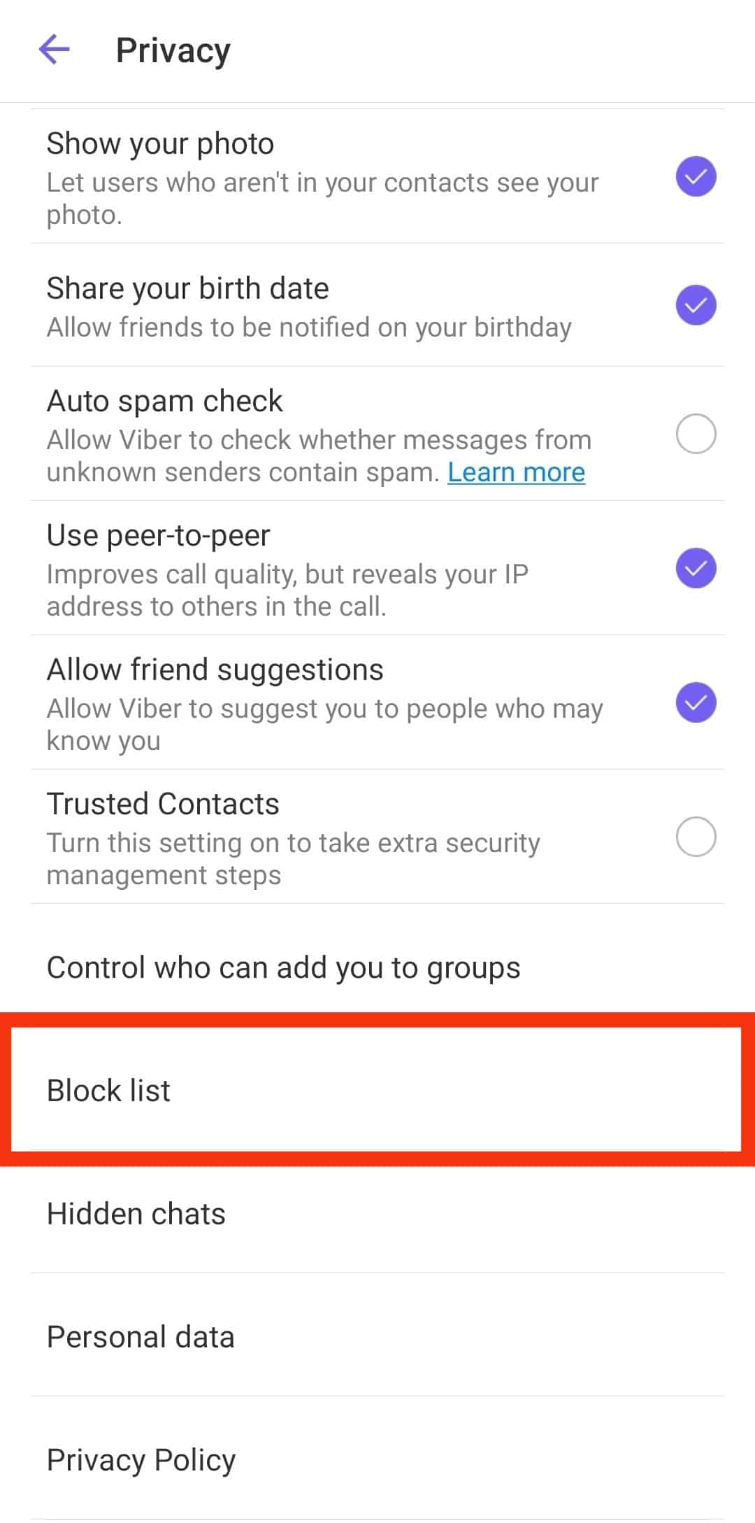 Select The Block&Nbsp;List Option