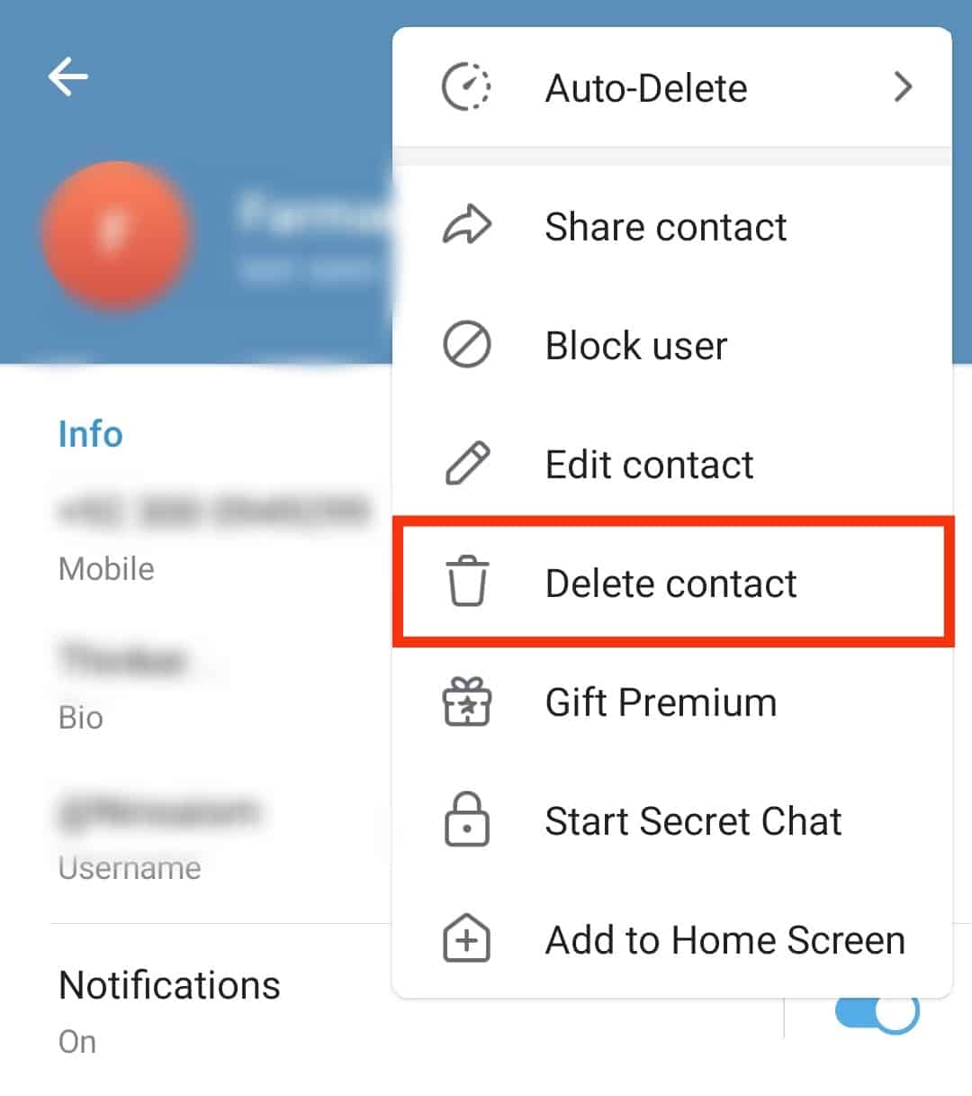 Select The Delete Contact Option