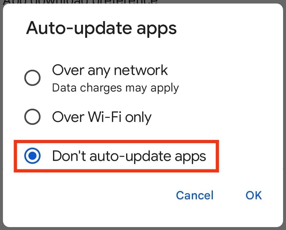 Select The Don't Auto-Update Apps Option