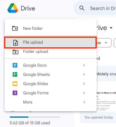 Select The File Upload Option