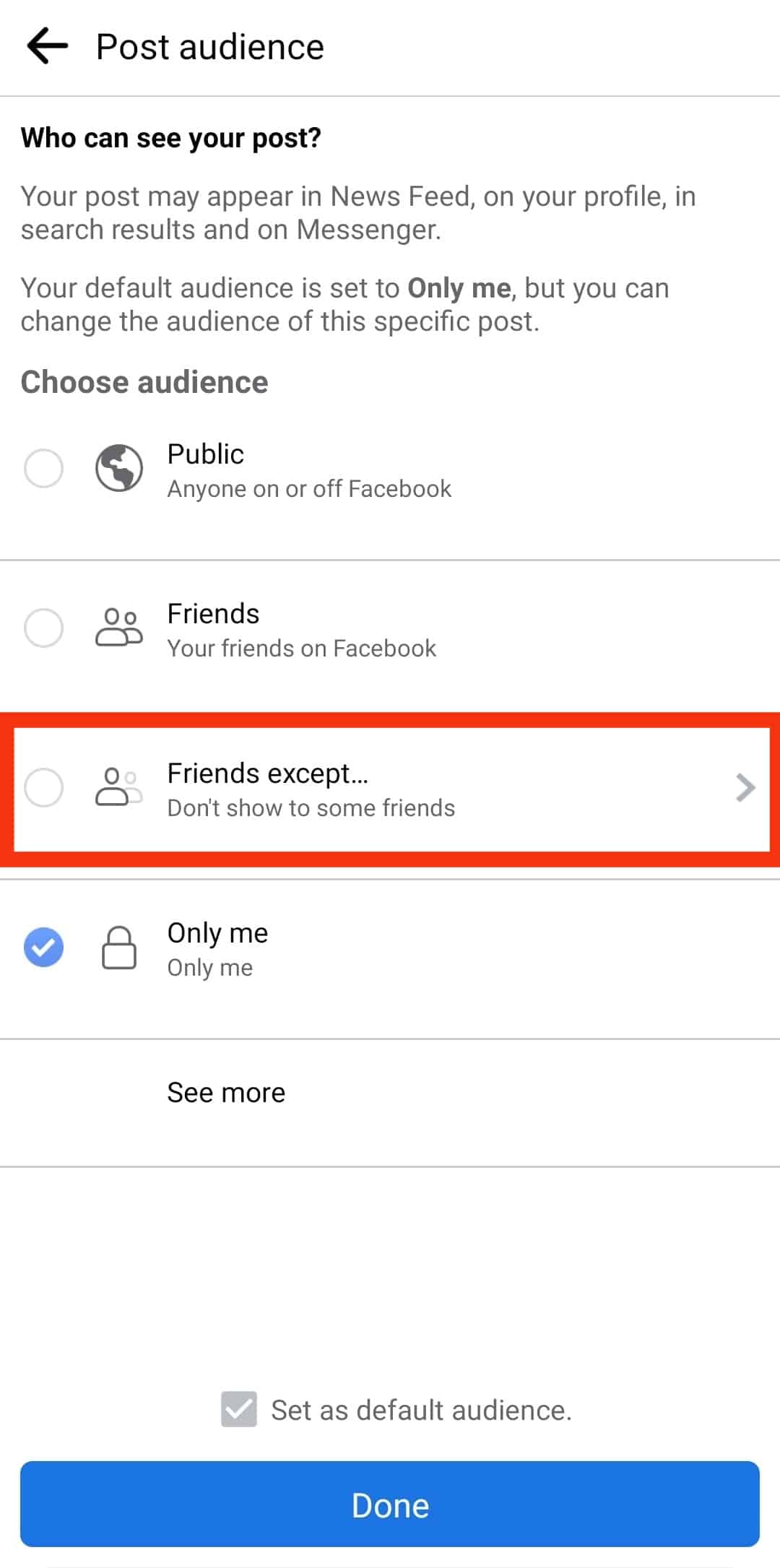 Select The Friends Except... Option