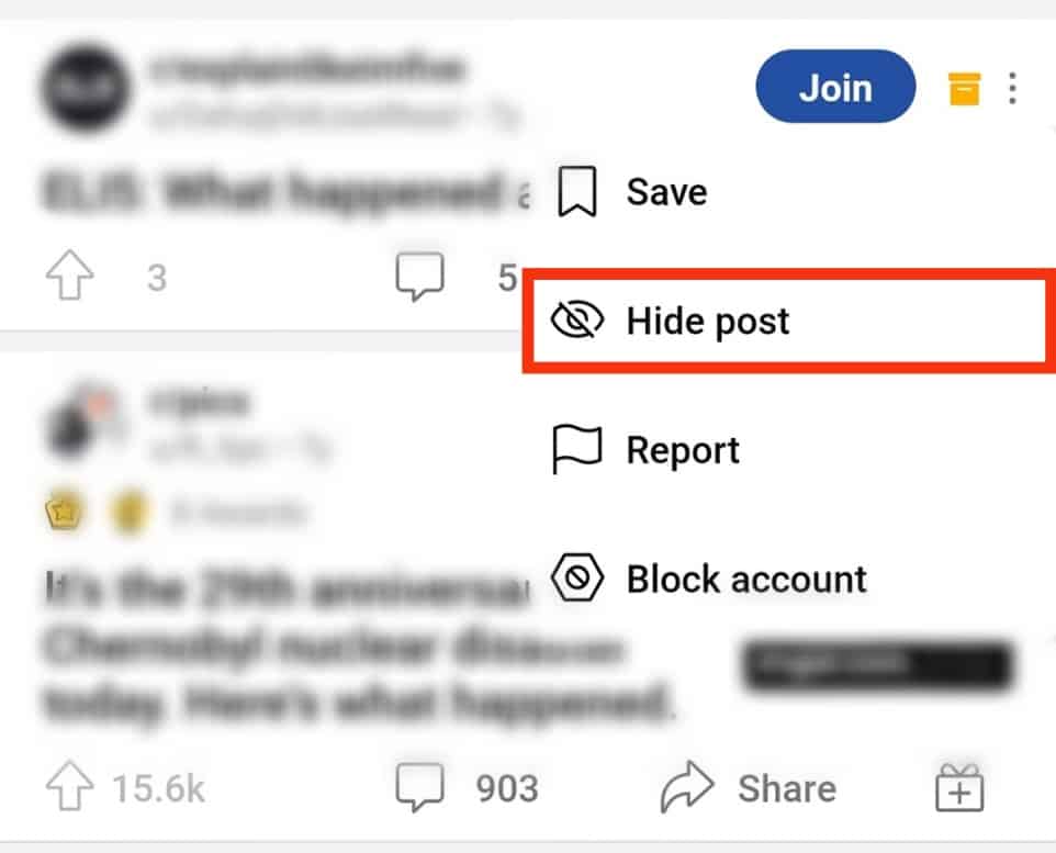 Select The Hide Post Option