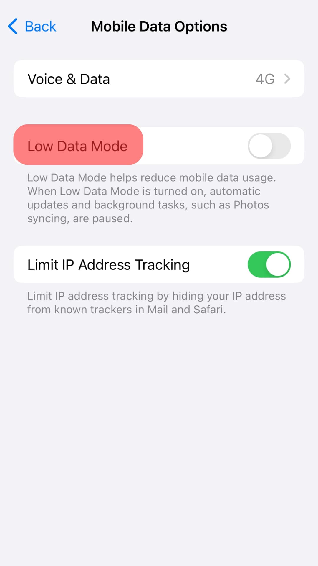 Select The “Low Data Mode” Option.