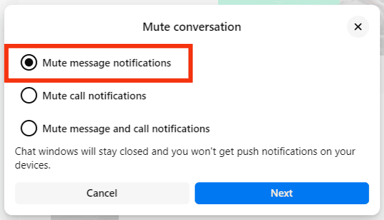 Select The Mute Message Notifications Option