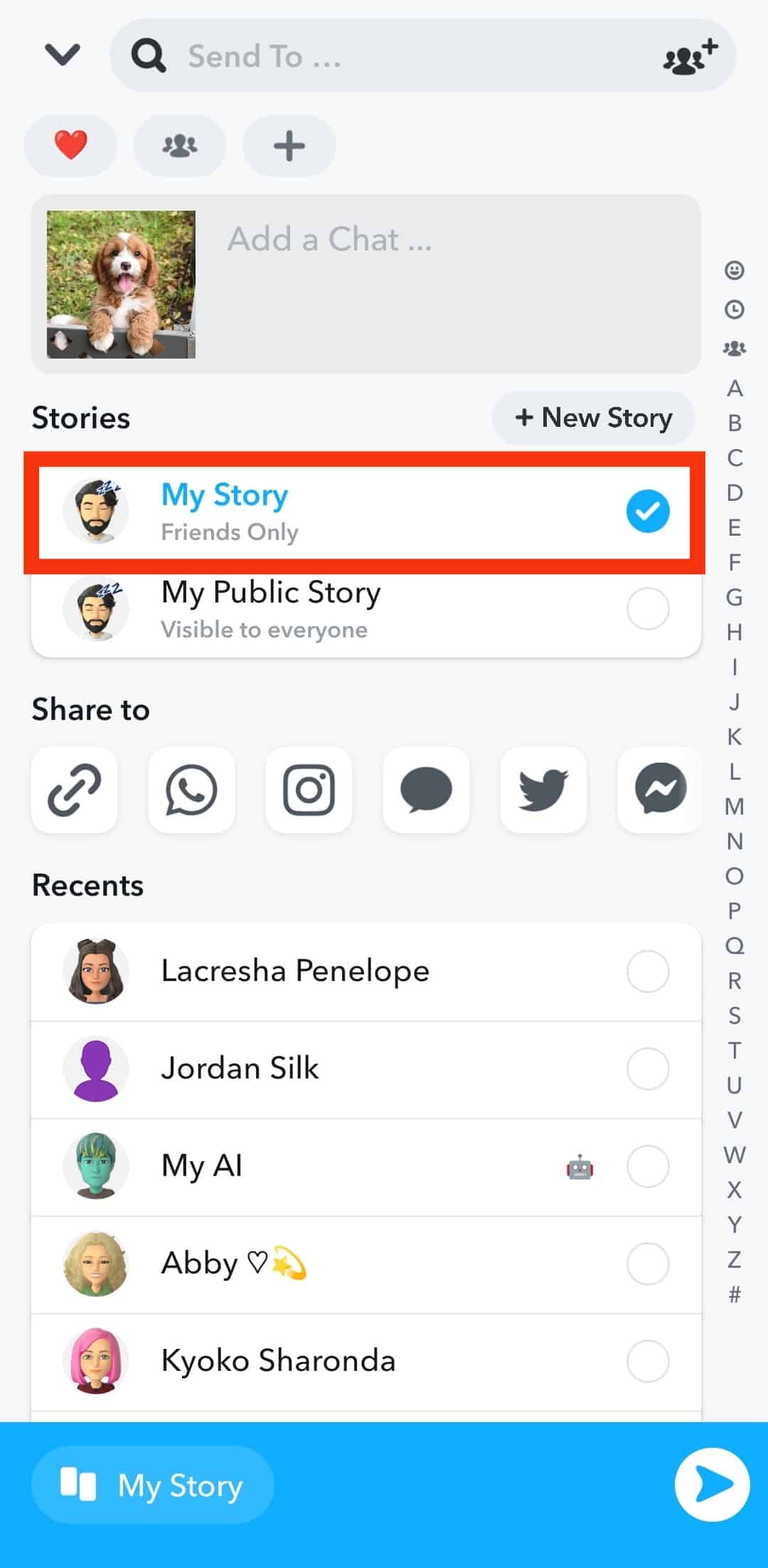 Select The My Story Option