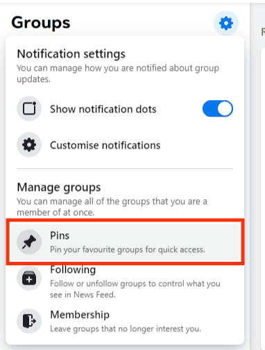 Select The Pins Option