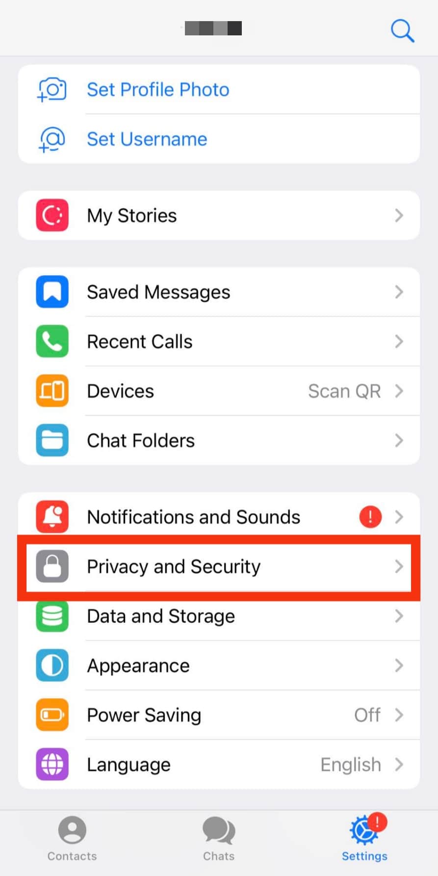 Select The Privacy And Security Option