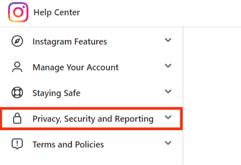 Select The Privacy, Security, And Reporting Option