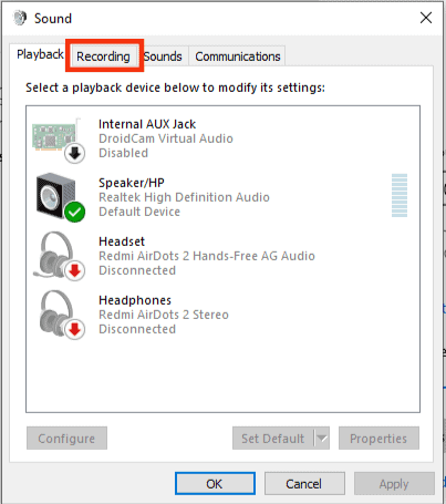 Select The Recording Tab