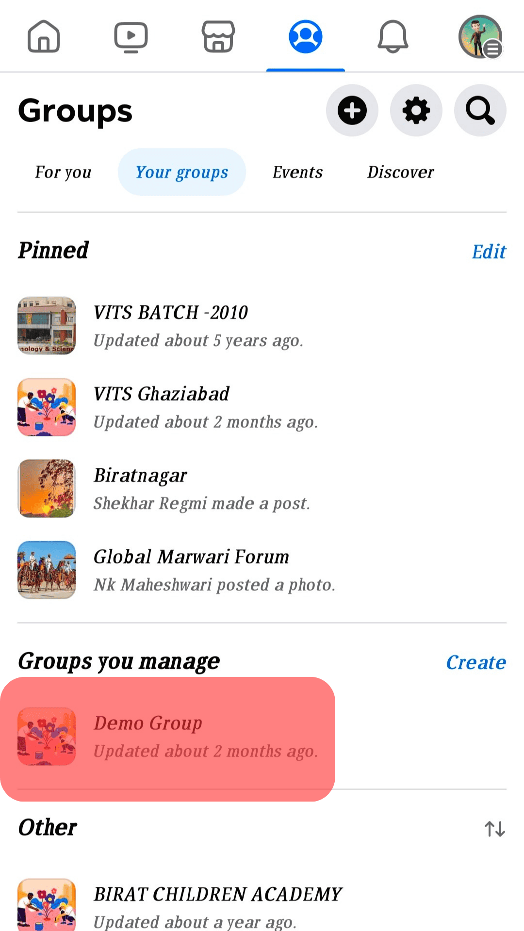 Select The Group You Manage Under Your Groups.