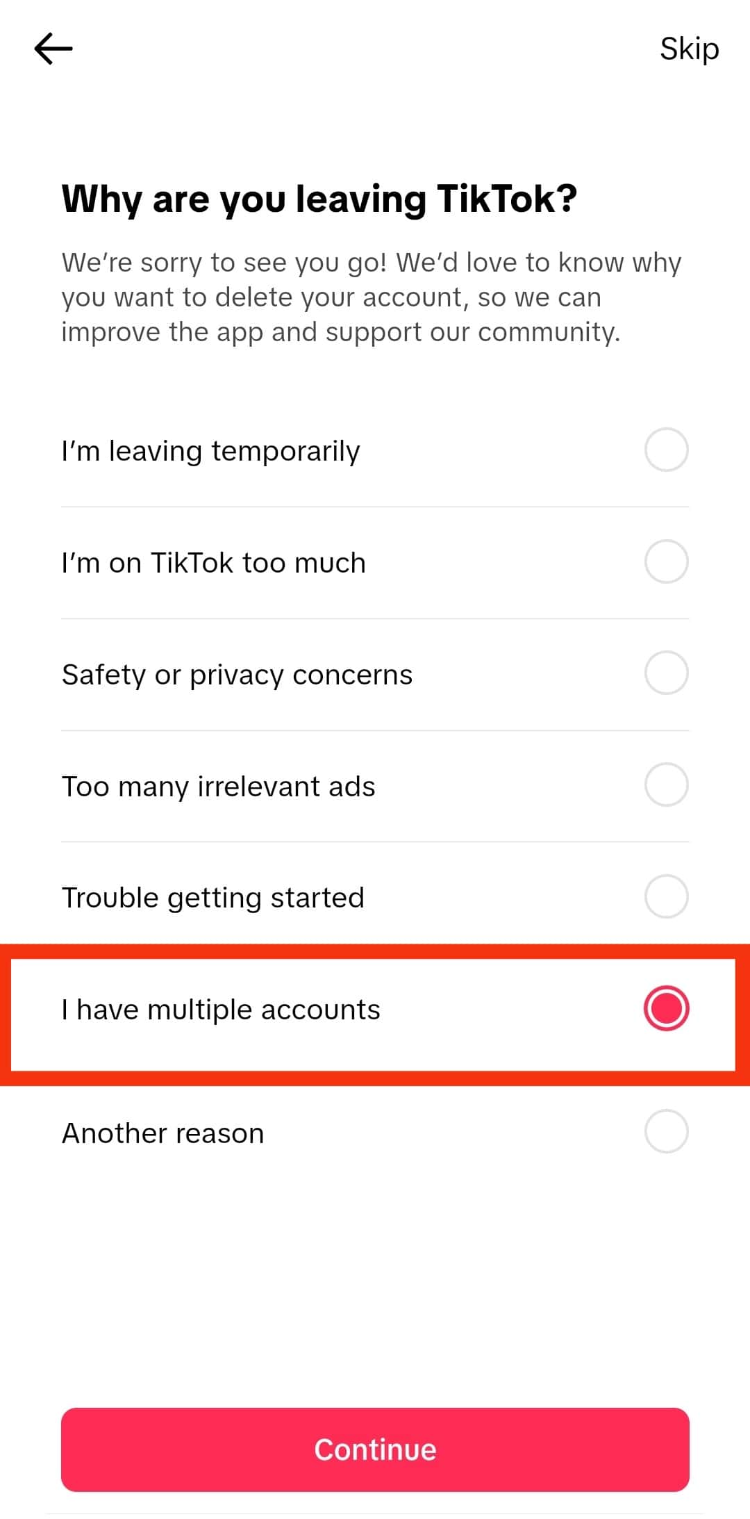 Select The Most Appropriate Reason For Leaving Tiktok.