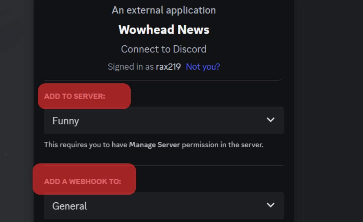 Select The Server And Channel To Add Wowhead News.