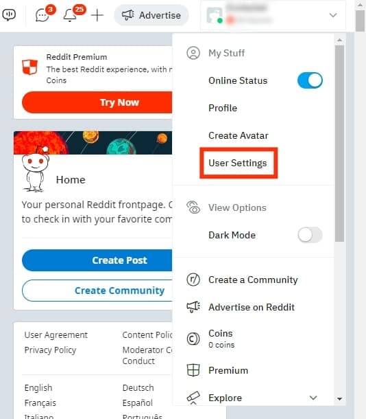 Select User Settings