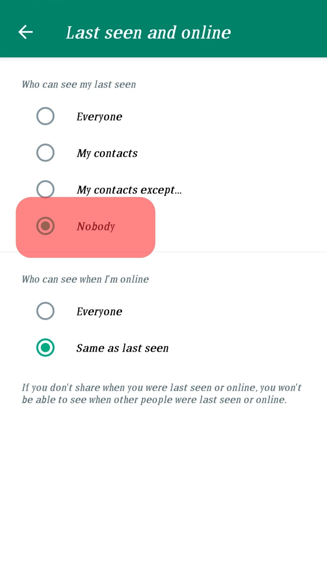 Select Who Should View Your Last Seen