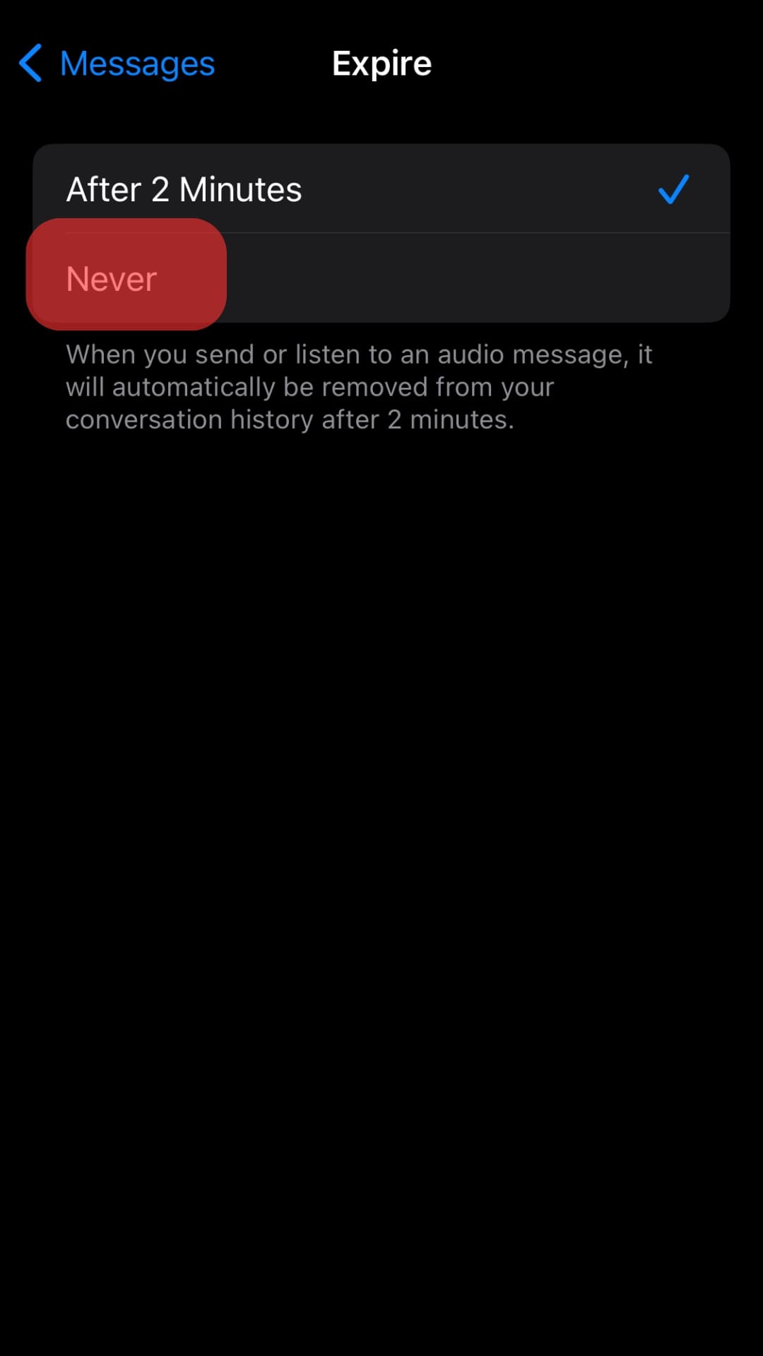 Select ‘Never.’