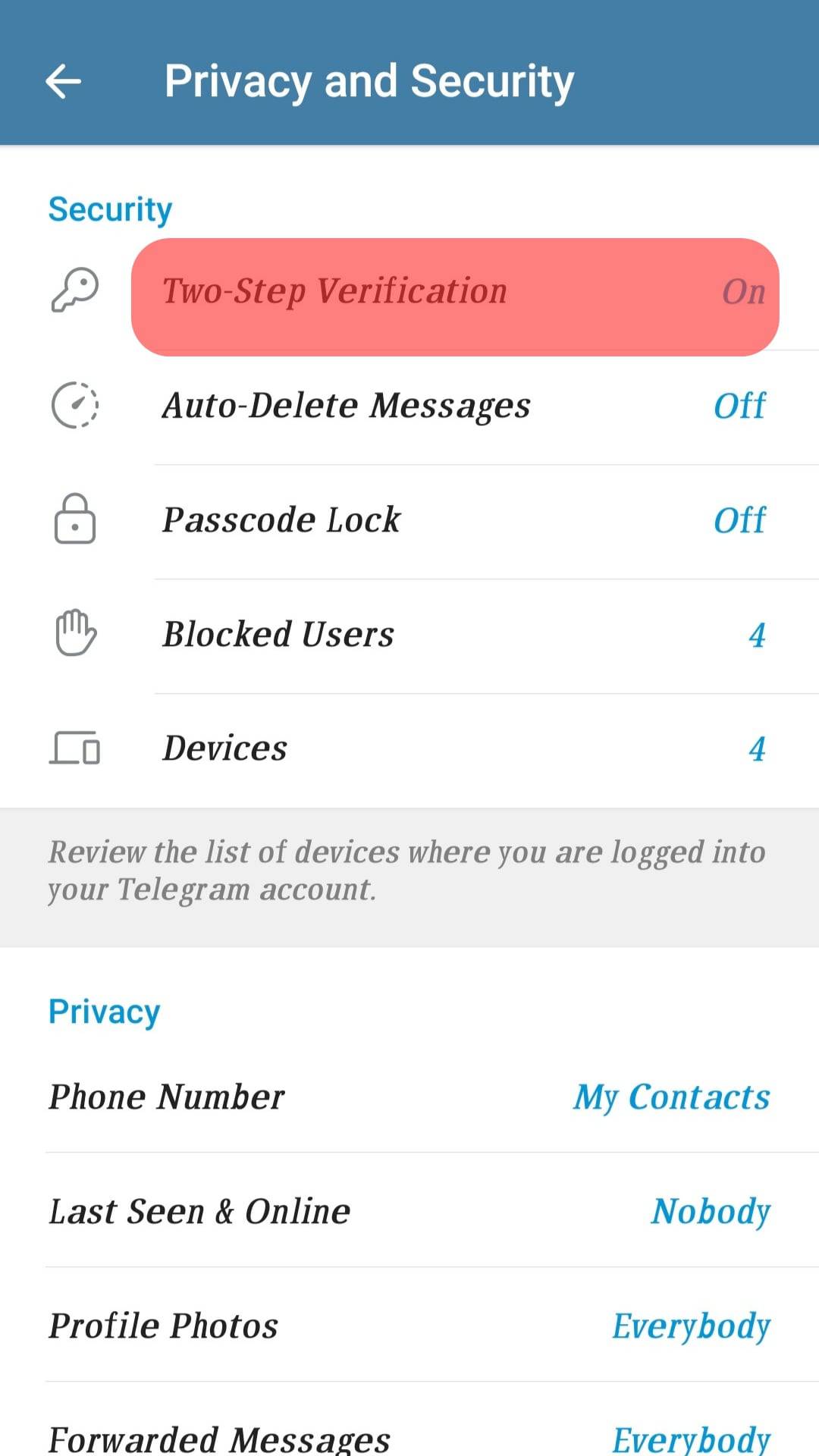 Set Up Two-Step Verification Telegram