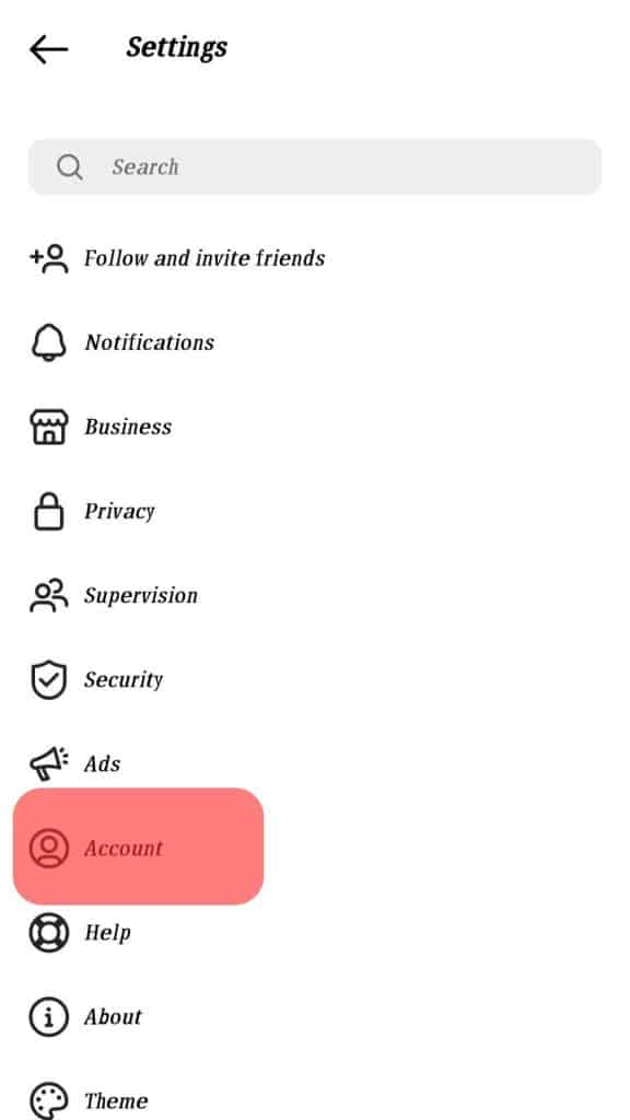 Settings Account Instagram