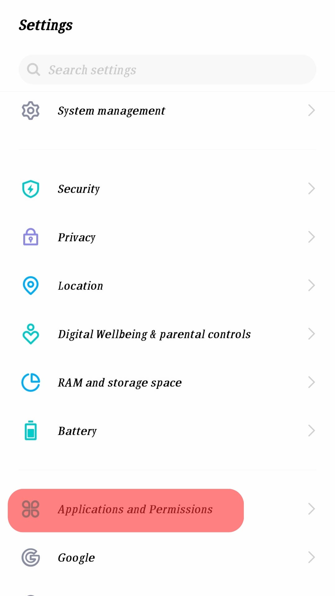 Settings Applications Mobile