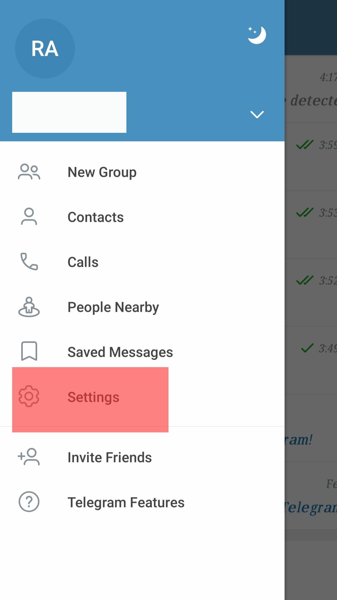 Settings On Telegram App