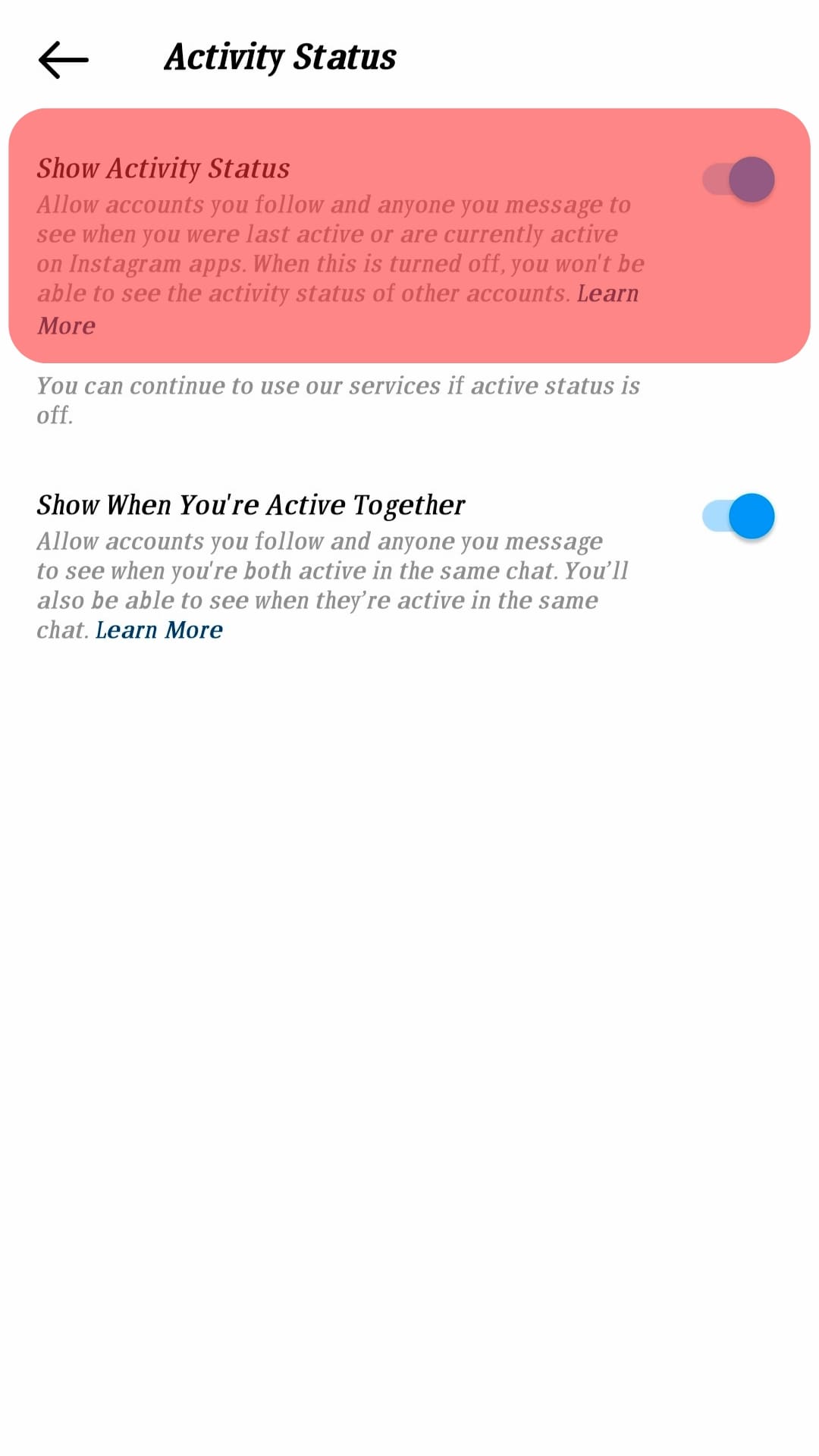 Slide The Blue Activity Status Toggle To Off Grey