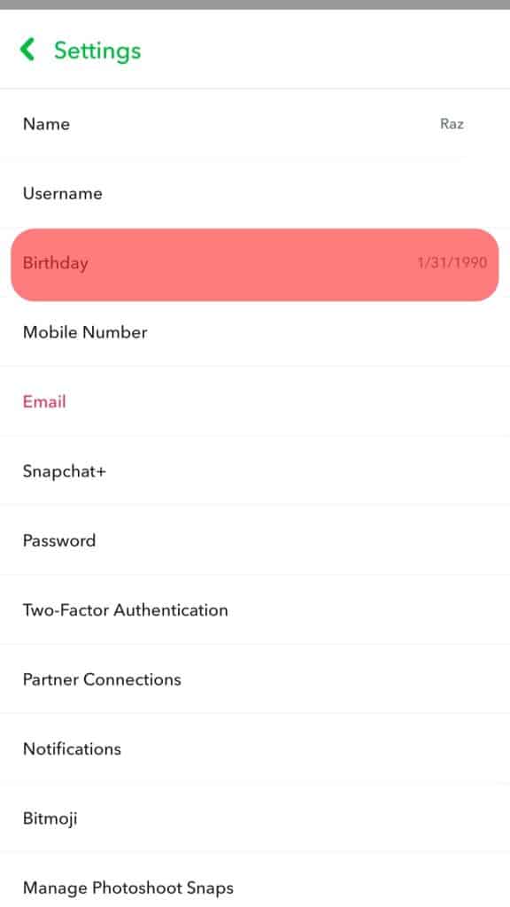 Snapchat Birthday Option