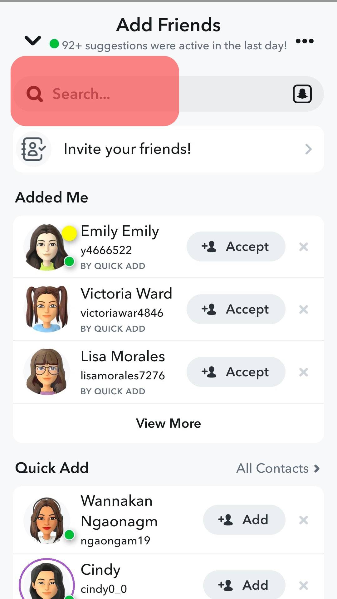 Snapchat Search Bar To Add Friends