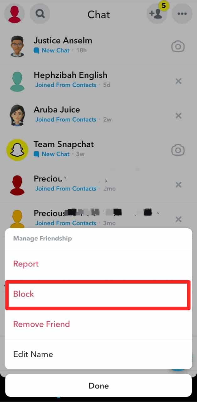 Snapchat Block Chat