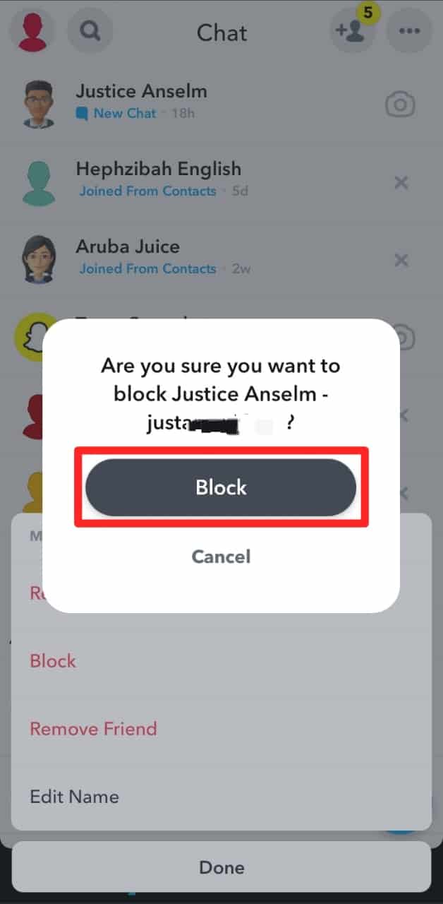 Snapchat Confirm Block Chat