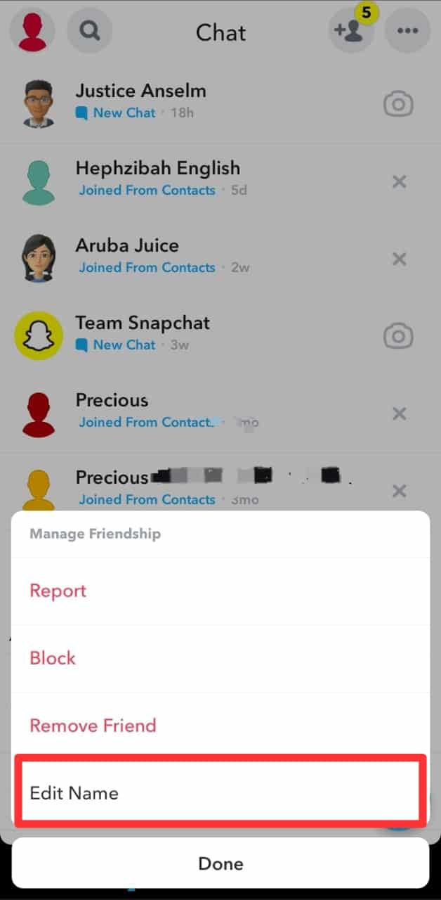Snapchat Edit Name