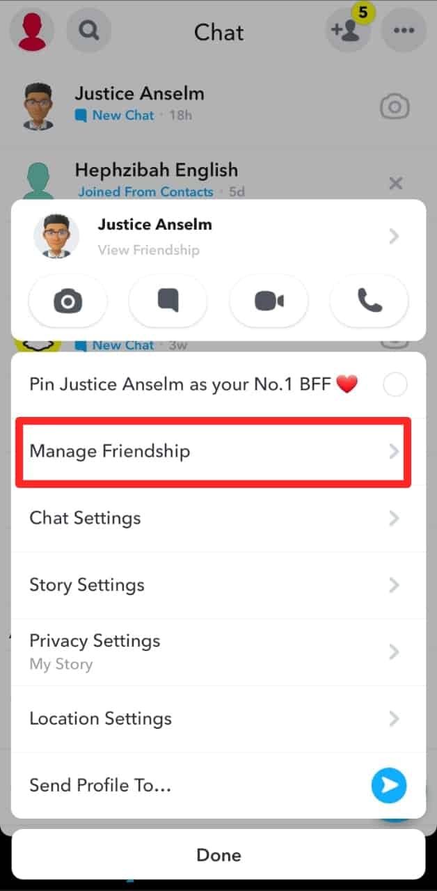 Snapchat Manage Friendship 1
