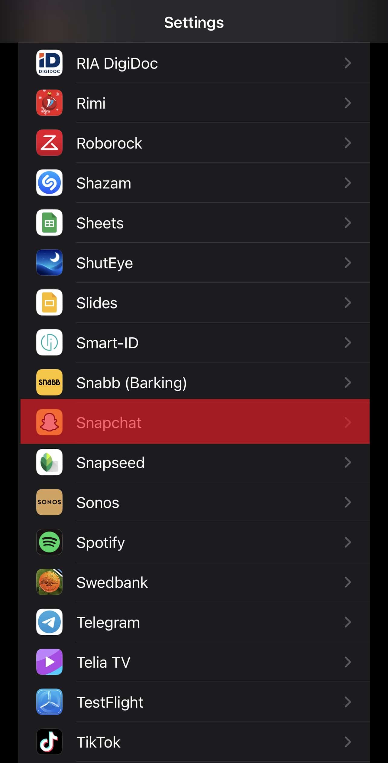 Snapchat Iniphone Settings