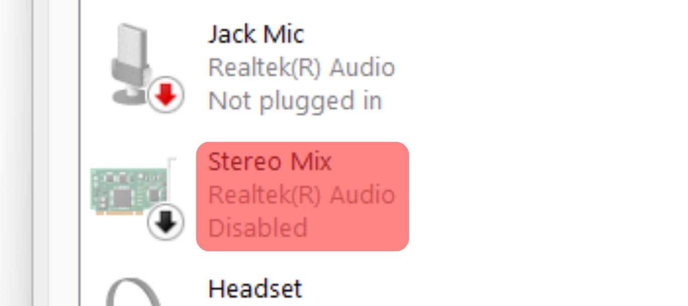 Stereo Mix Option Now Appears.