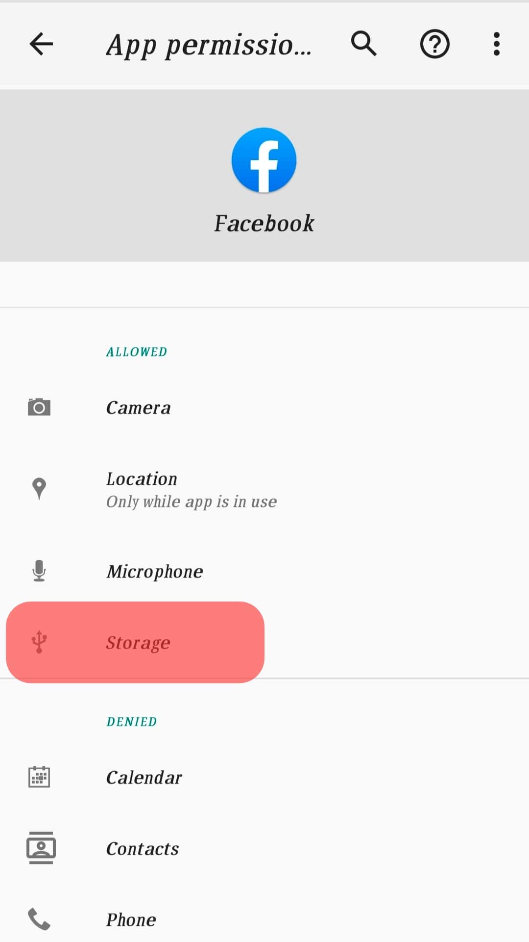 Storage Permissions Facebook