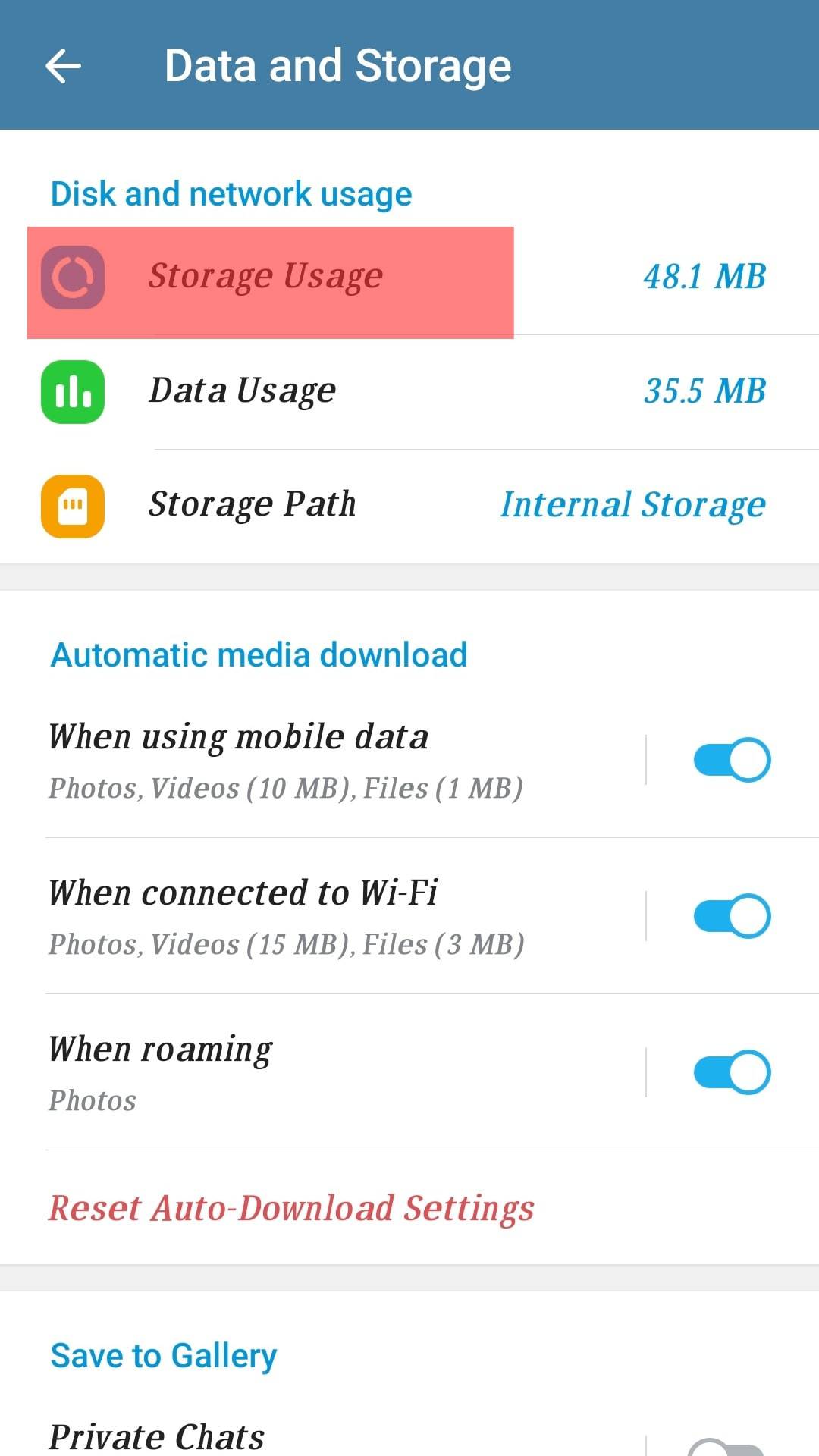 Storage Usage On Telegram