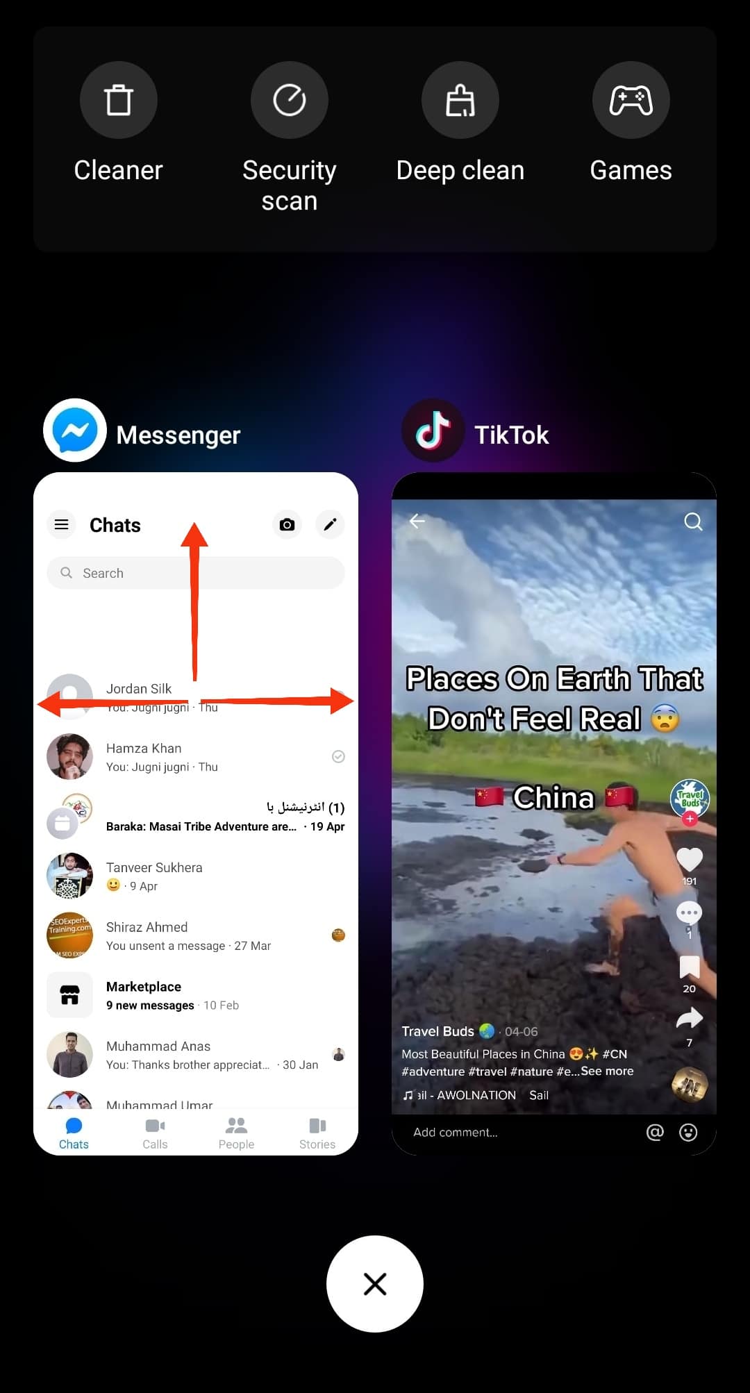 Swipe Up, Right Or Left On The Messenger App