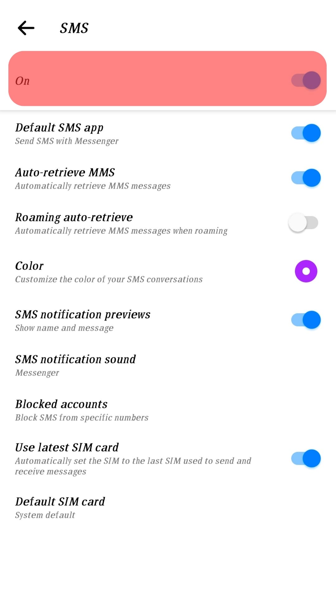 Switch Off The Toggle Button For The Sms