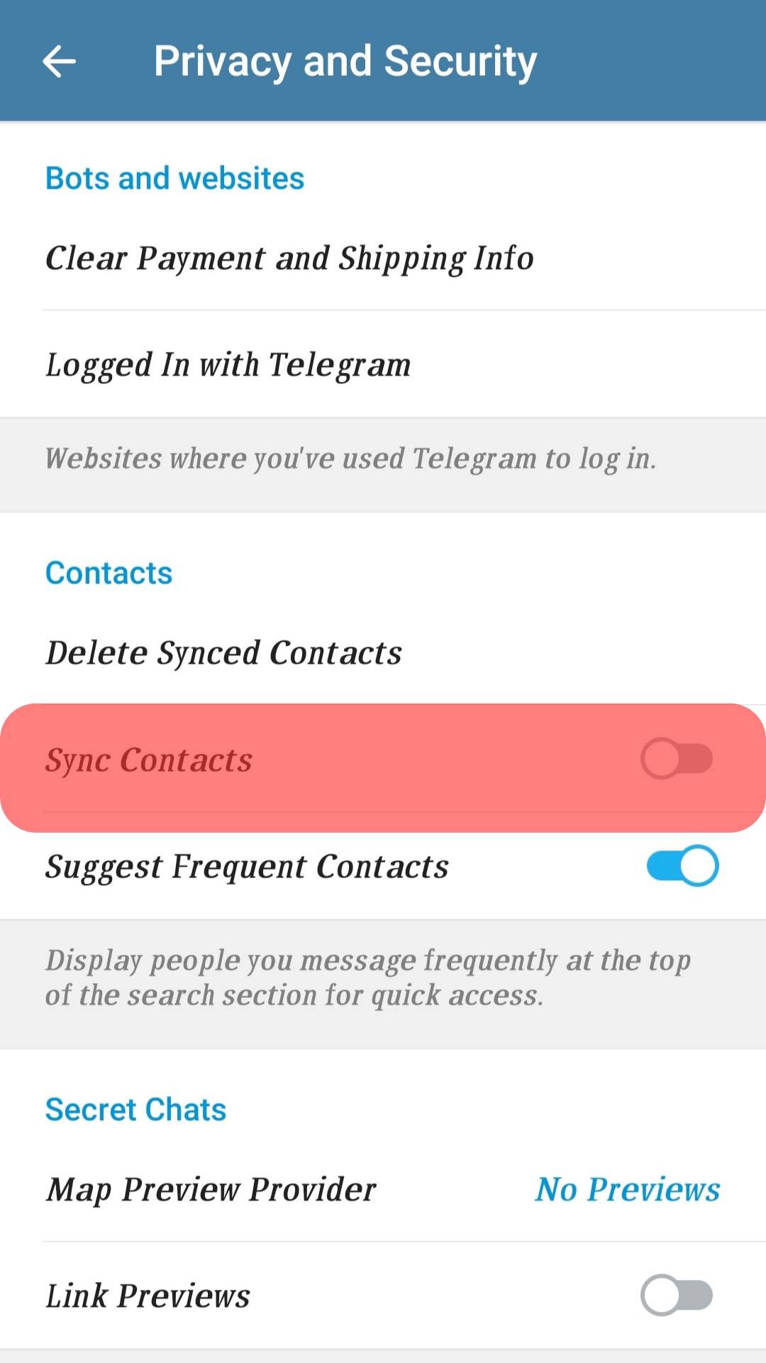 Sync Contacts And Disable