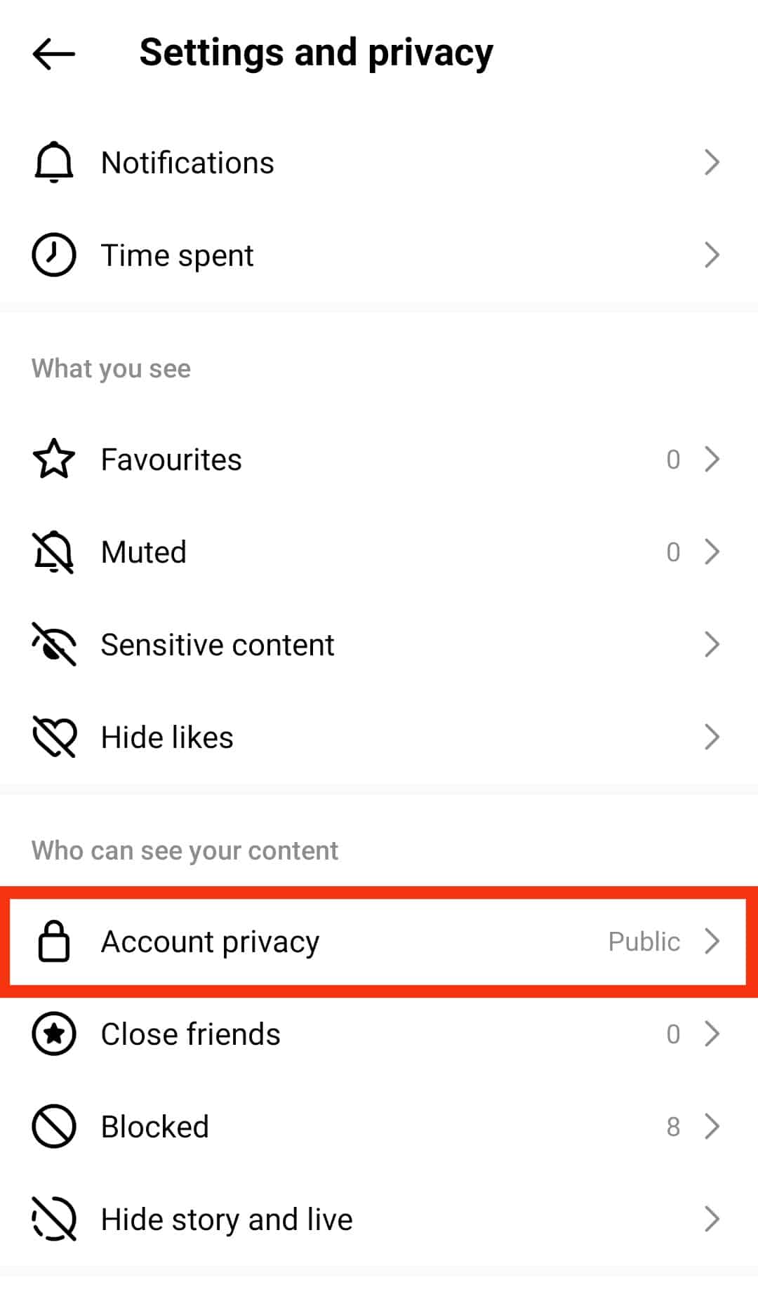 Tap Account Privacy