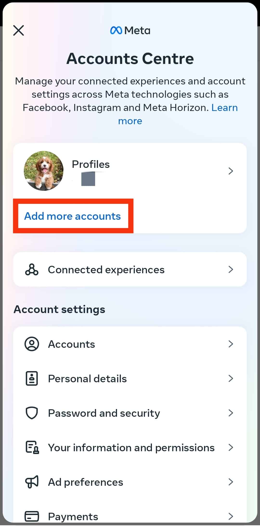 Tap 'Add More Accounts'