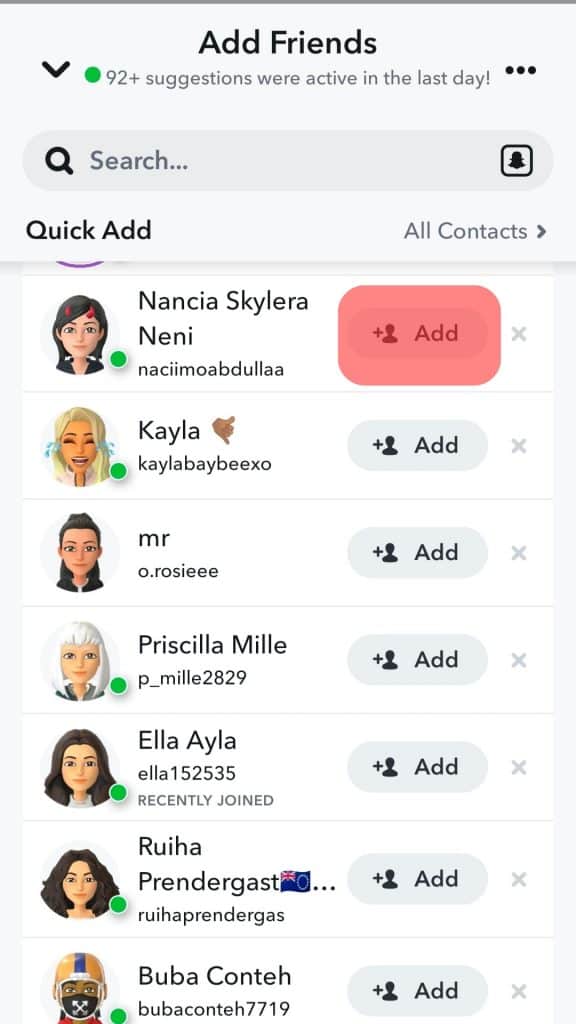 Tap Add Next To Their Name On Snapchat