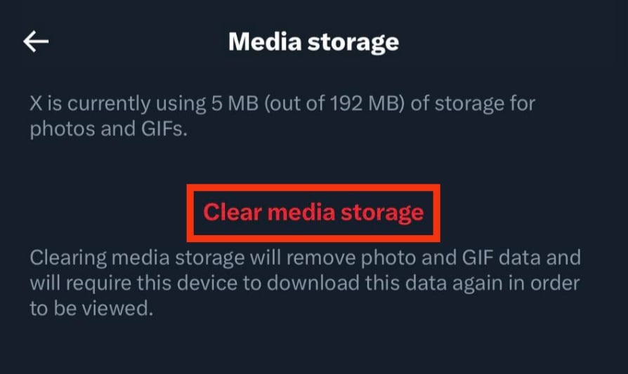 Tap Clear Media Storage 